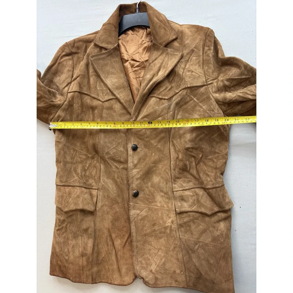 Vintage Pioneer Wear Womens Brown Suede Leather Western Jacket Coat Size 42 USA